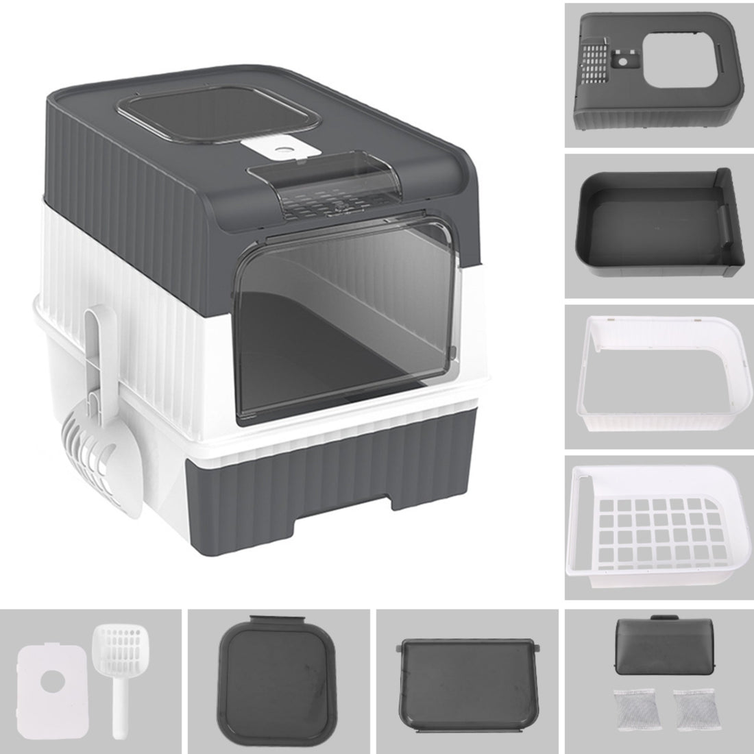 Large Grey Cat Litter Box with Drawer Self Cleaning Design for Indoor Cats