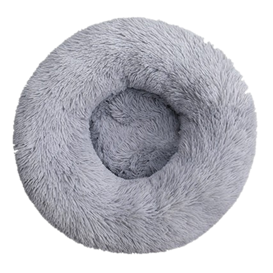 Calming Plush Round Pet Bed for Cats & Dogs – Non-Removable Cushion – Khaki & Grey