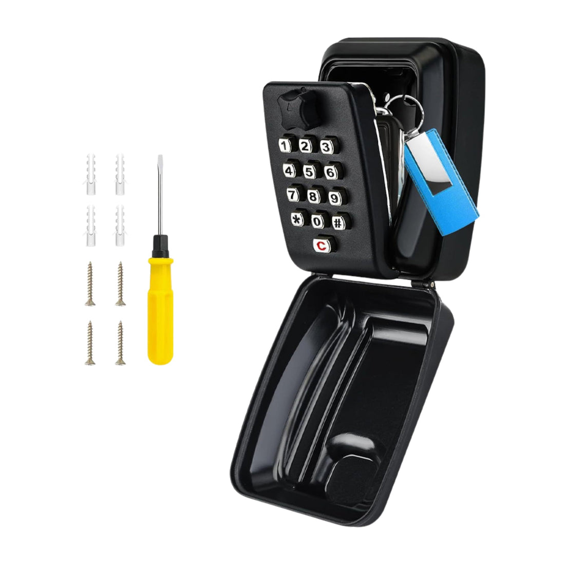 Wall Mounted Key Storage Box |Combination Password Lock with Push Button – Black