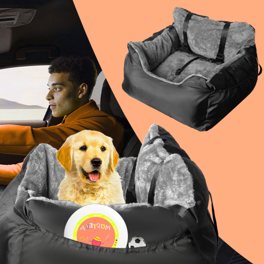 Small Dog and Cat Car Seat Booster Plush with Safety Leash and Storage Pocket