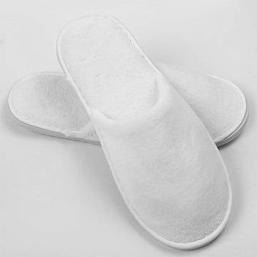 10 Pairs Hotel Spa Slippers – White Closed Toe Terry Coral Fleece (29cm)
