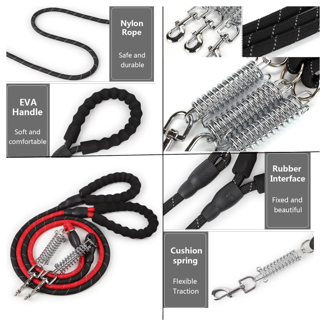 Dog Leash Rope with Foam Grip & Steel Spring Clip – Random Color