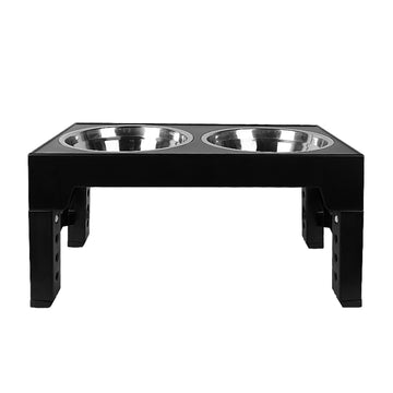 Black Adjustable Elevated Dog Bowl with 2 Stainless Steel Bowls