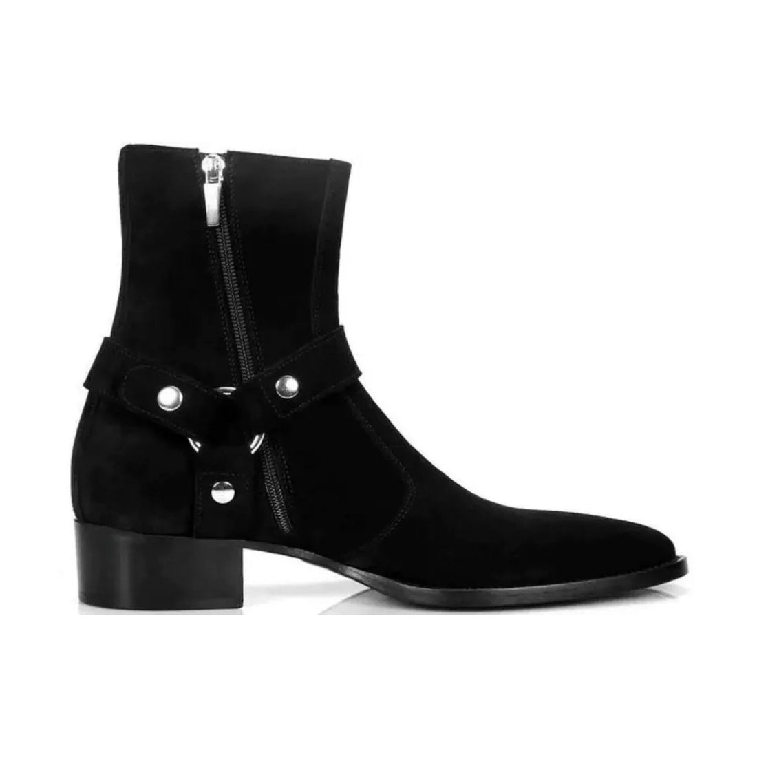 Handmade Black Suede Leather Ankle Boots - Formal Side Zip Dress Boots