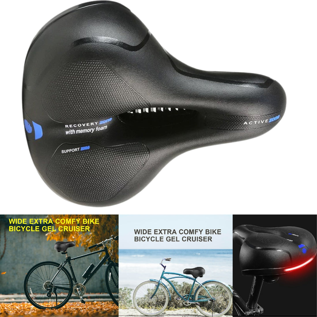 Wide Gel Bike Saddle Extra Comfort Sporty Cruiser Bicycle Seat