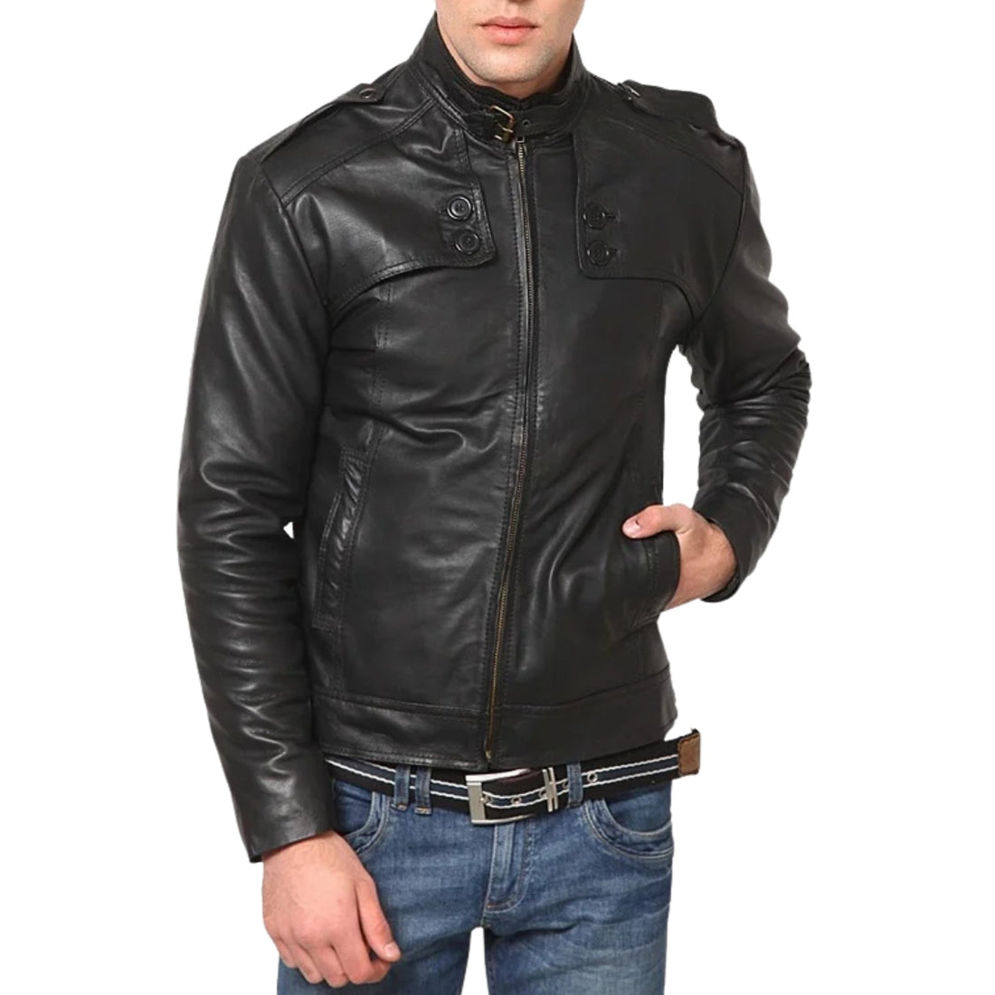 Men’s Black Genuine Leather Fashion Jacket