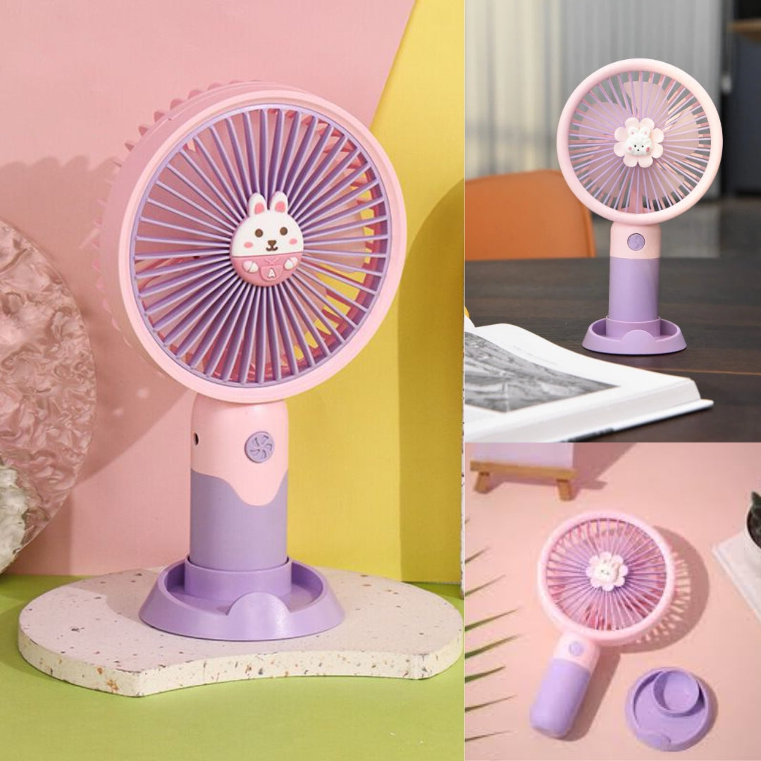 Mini Hand-held USB Rechargeable Fan – 3-Speed Portable Desk Fan – Cartoon Design