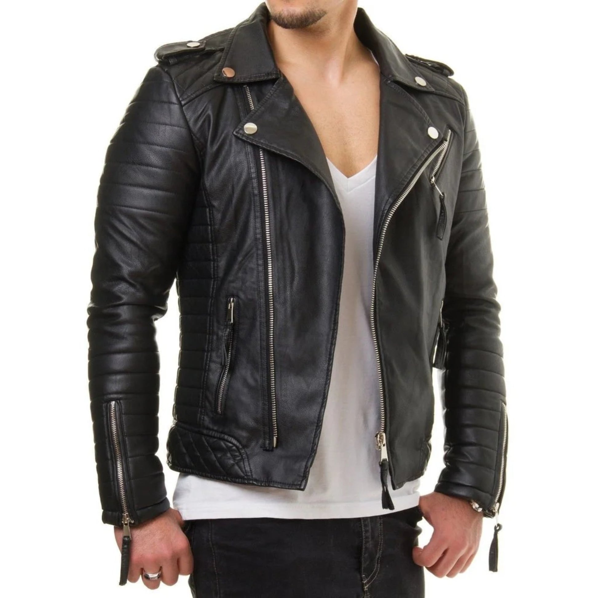 Men’s Black Genuine Leather Fashion Jacket