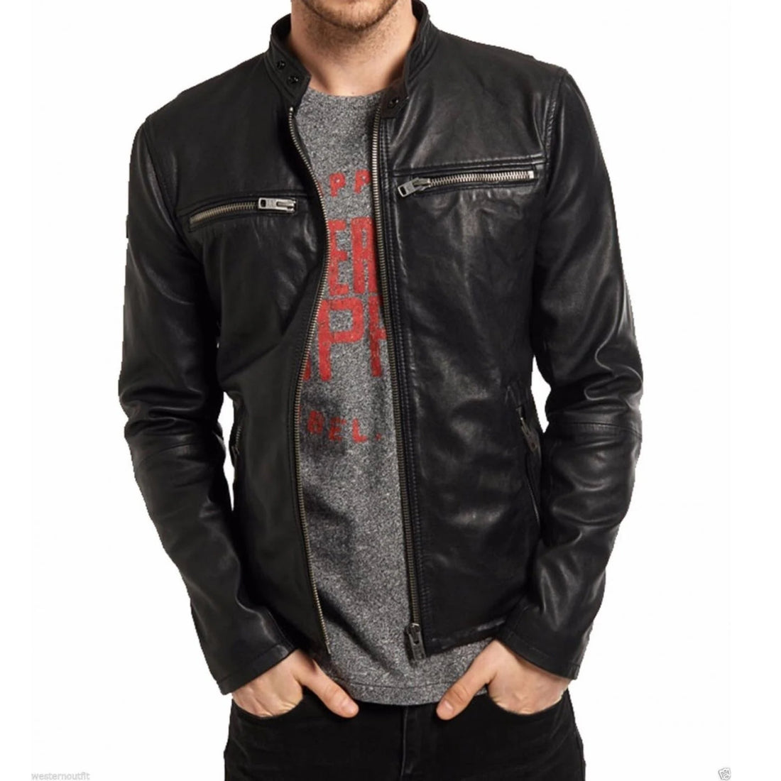 Men’s Black Genuine Leather Fashion Jacket