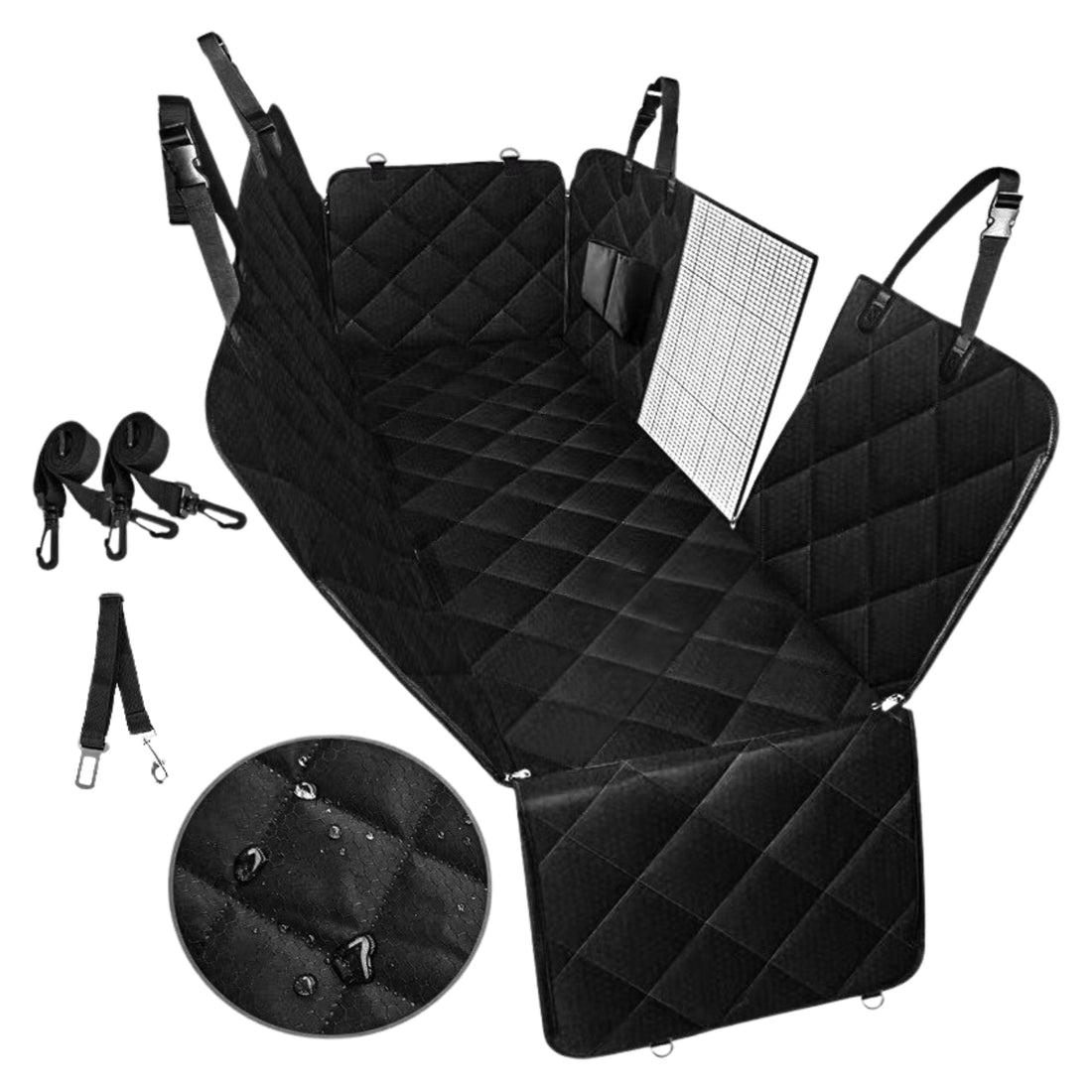 Heavy Duty Waterproof Dog Car Seat Cover Hammock – Black, 600D Fabric