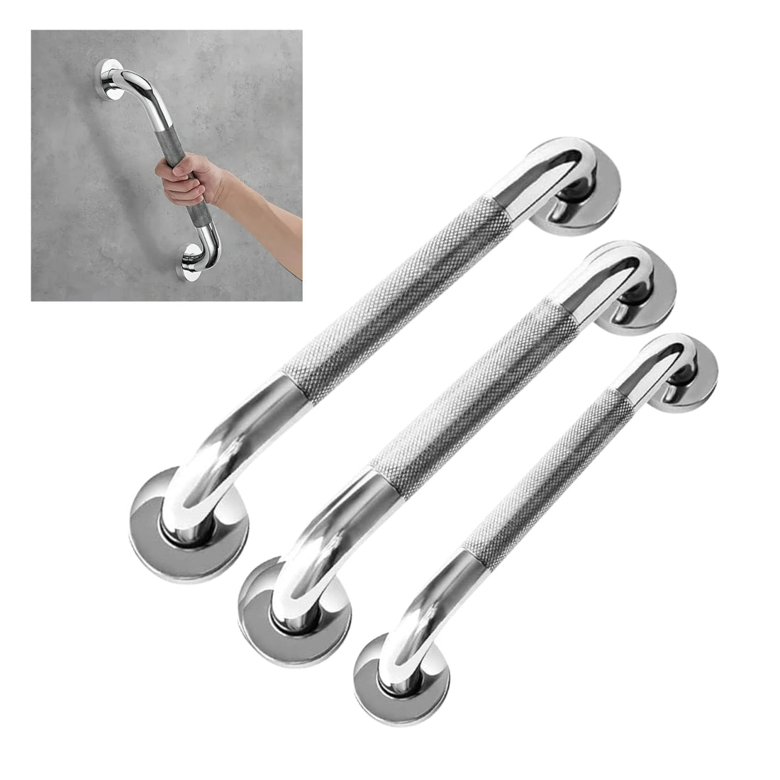 Stainless Steel Bathroom Grab Bar with Non-Slip Handle – for Shower, Bathtub, and Toilet Safety