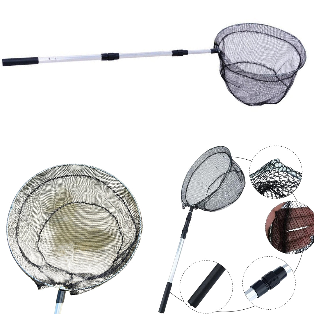 Folding Telescopic Fishing Landing Net 3-Section Extendable Pole Handle with Mesh