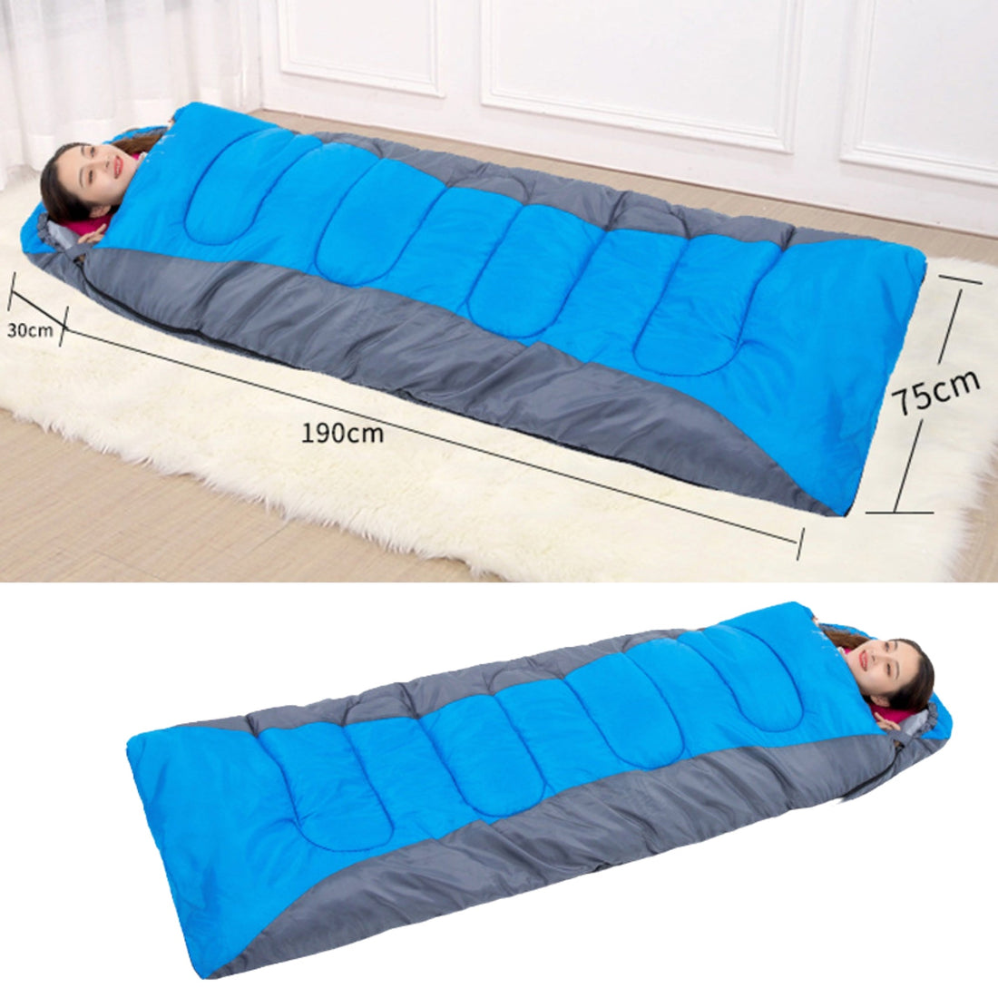 Winter Lightweight Sleeping Bag – 2400g, Blue & Grey – Ideal for Outdoor Hiking & Camping
