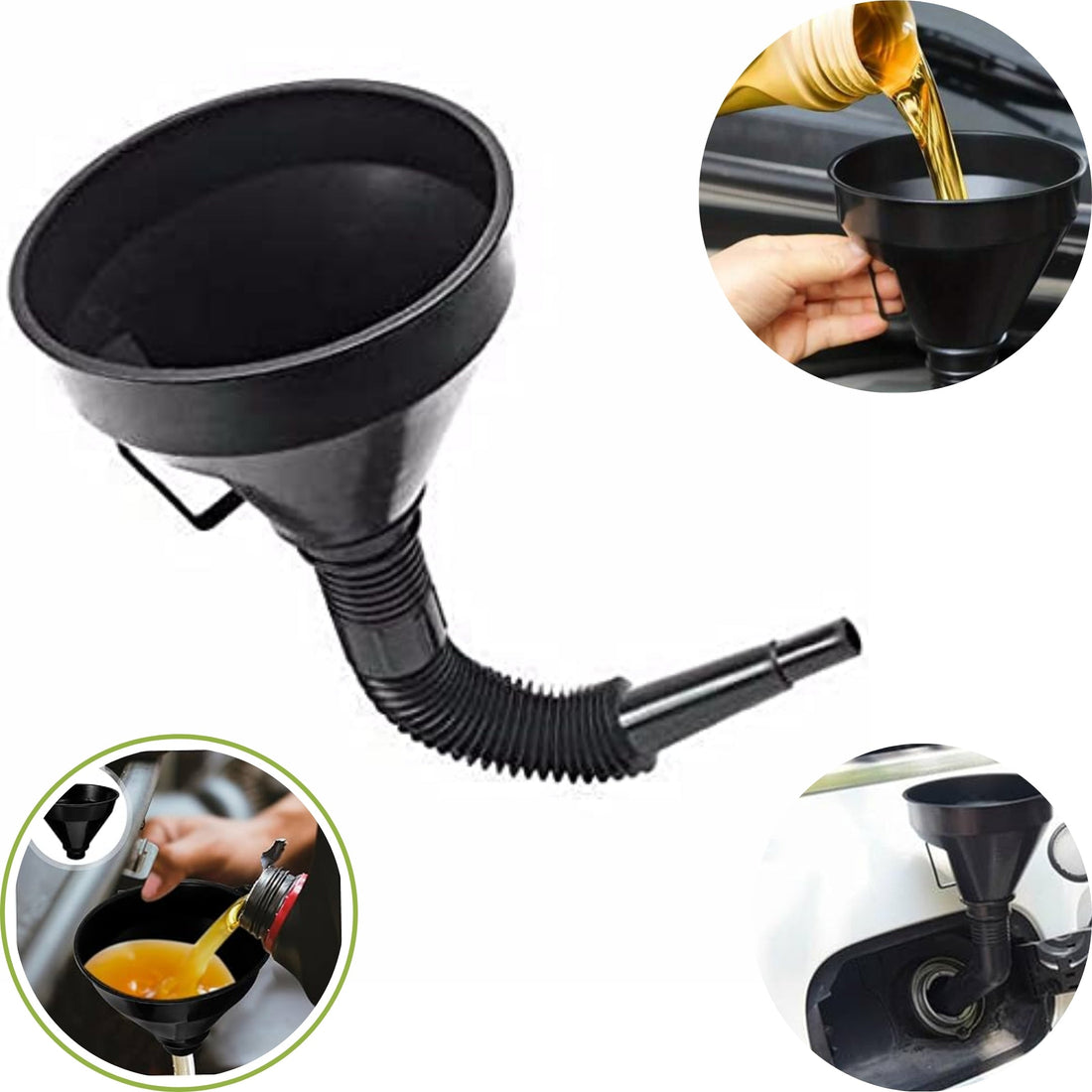Black Flexible Oil Funnel with Detachable Neck For Car, Van, Petrol & Diesel Use