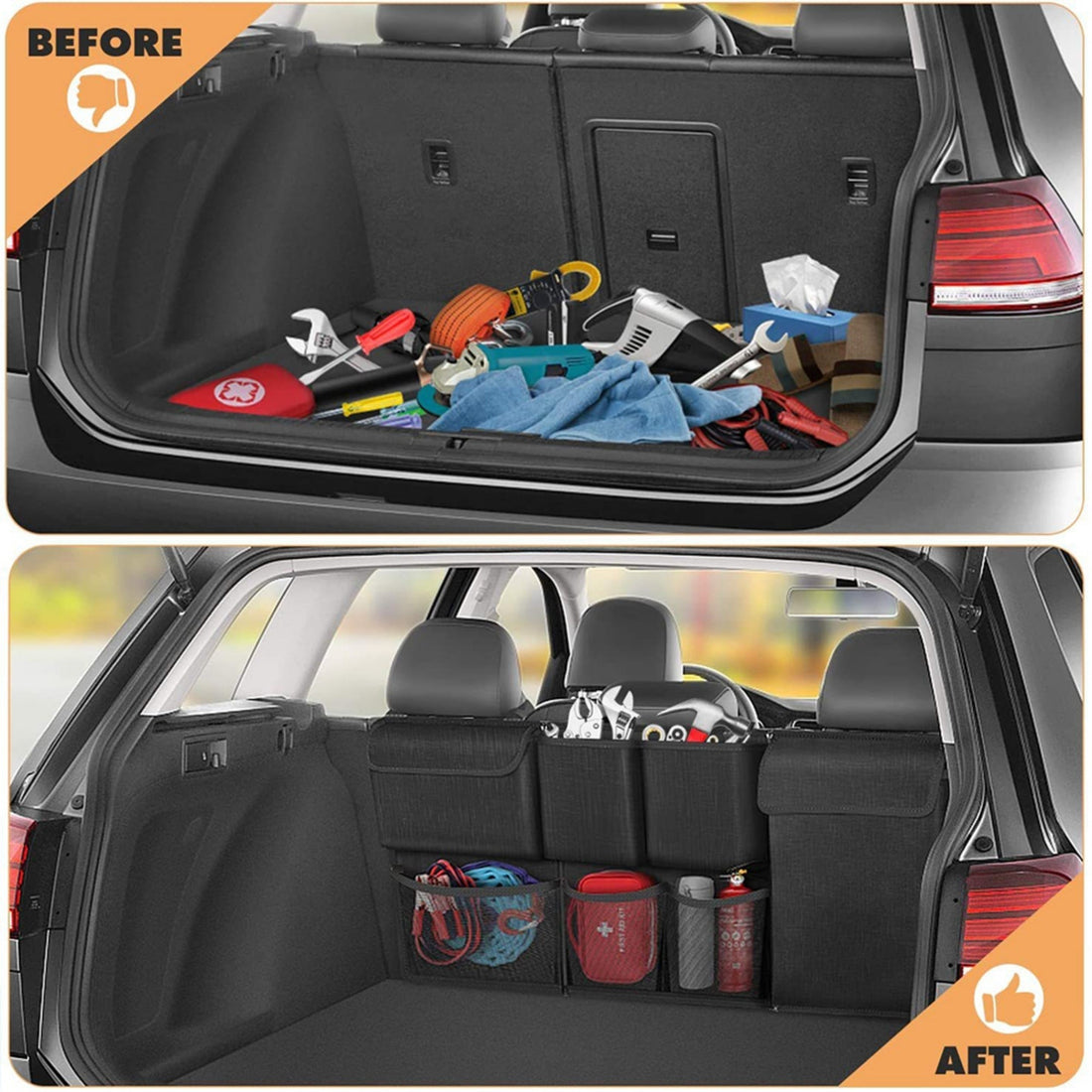 Detachable Car Seat Back Organizer Large Storage Bag with Zippers