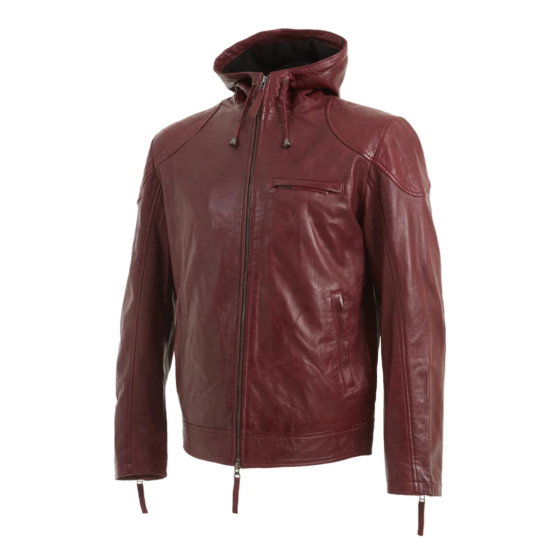 Men’s Maroon Hooded Genuine Leather Jacket
