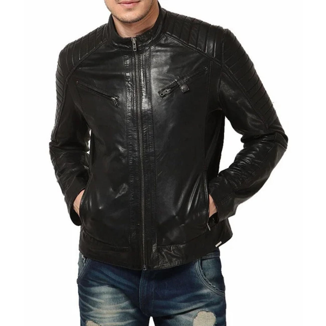 Men’s Black Genuine Leather Fashion Jacket