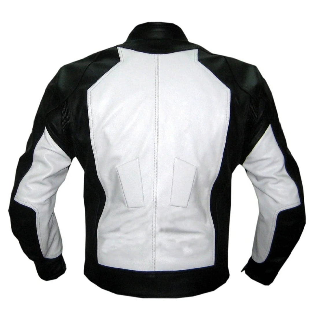 Men Black White Motorbike Leather Racing Jacket
