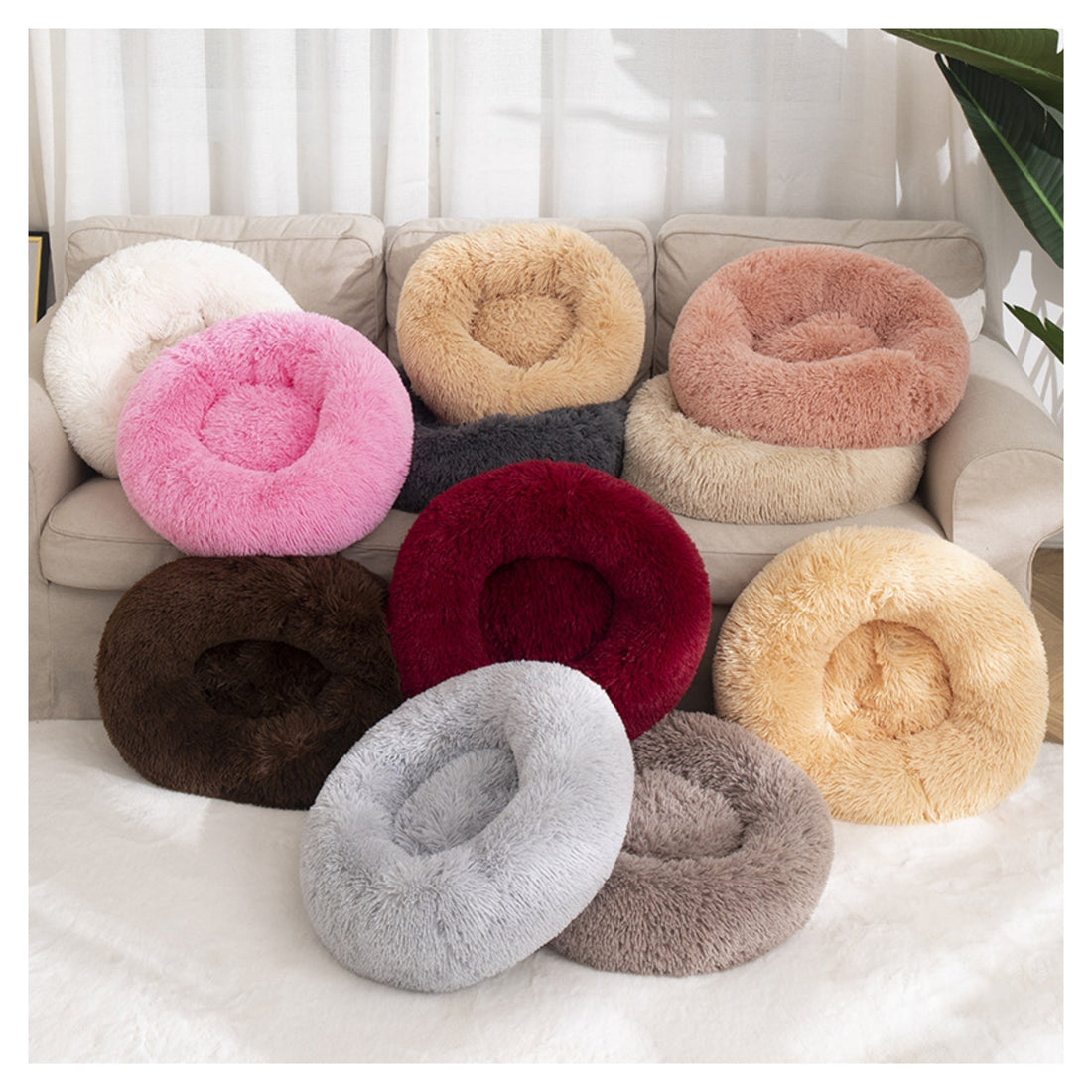 Detachable Plush Donut Pet Bed XL 100cm Coffee for Dogs & Cats