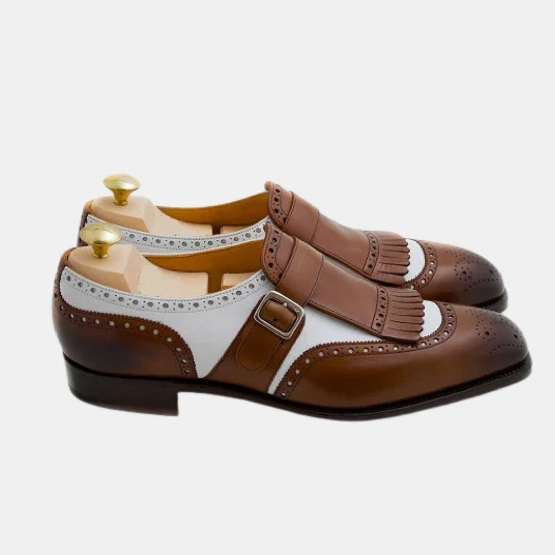 Bespoke Two-Tone Single Monk Strap Brogues - Maroon Leather & Dark Brown Suede