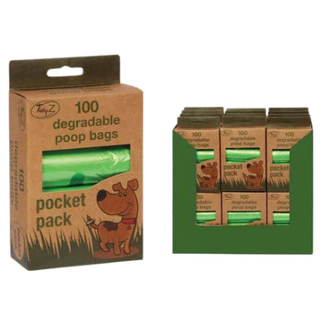 100 Degradable Doggy Bags with Tie Handles 4 Rolls x 25 Bags
