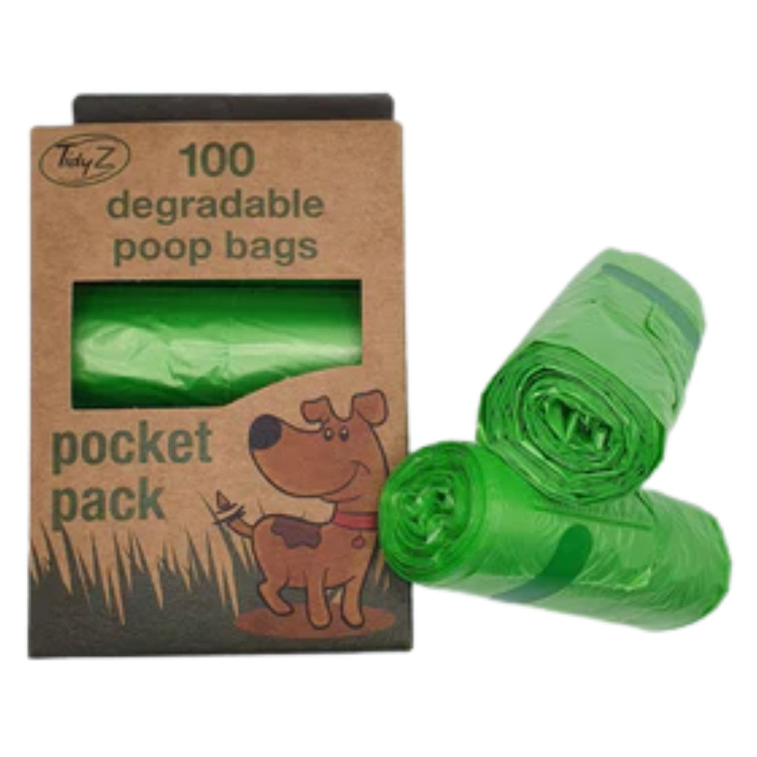 100 Degradable Doggy Bags with Tie Handles 4 Rolls x 25 Bags