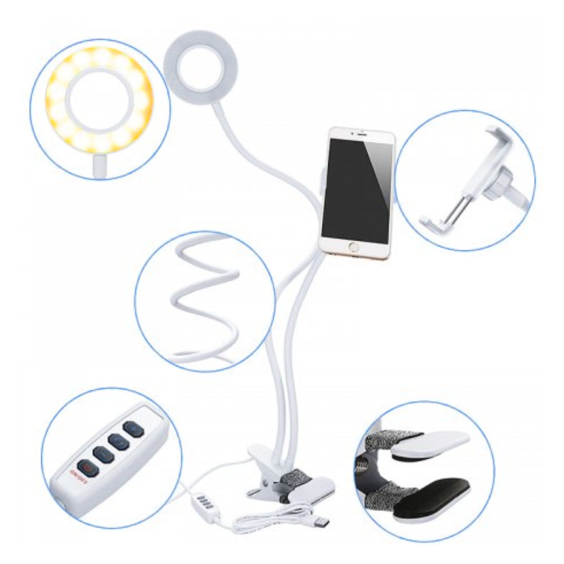 Selfie LED Ring Light with Phone Holder Stand Clip for Live & Makeup