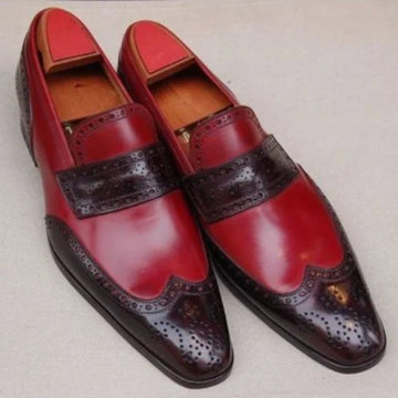 Handmade Two-Tone Burgundy & Brown Leather Formal Shoes - Bespoke Fashion Dress Shoes