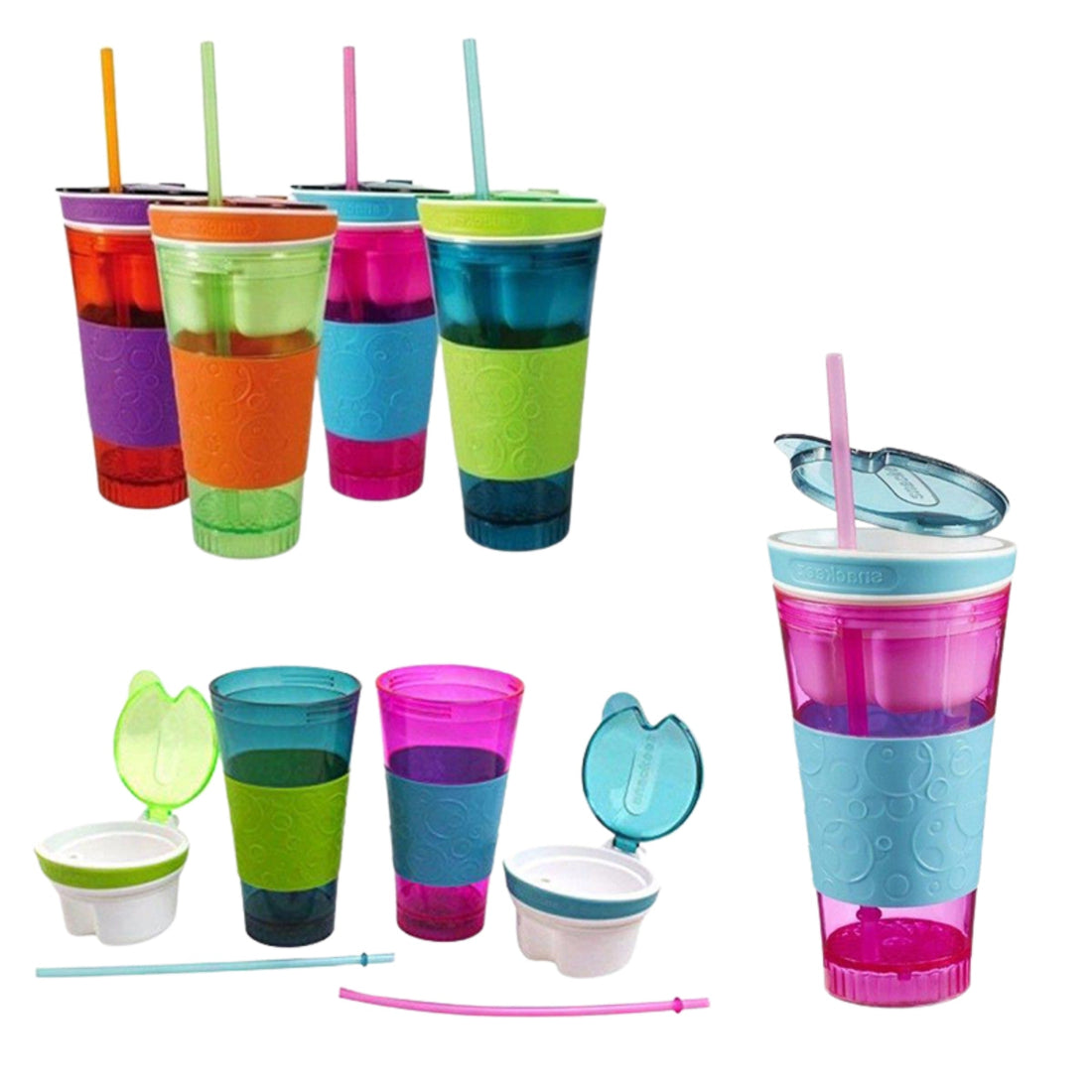 2-in-1 Travel Snack & Drink Cup Plastic Tumbler with Lid Random Colour