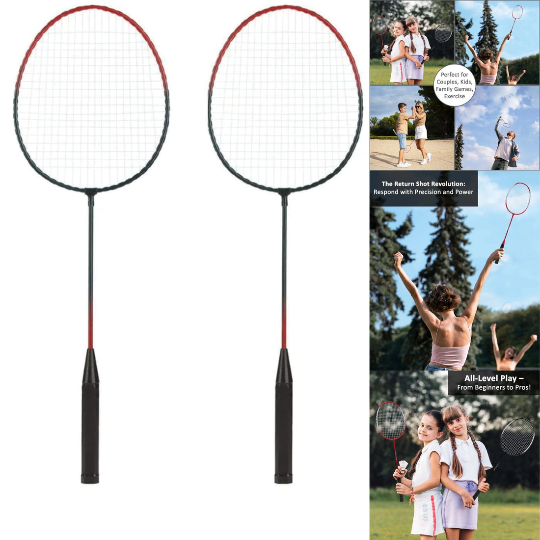 2 Racket Set Lightweight Rackets for Indoor & Outdoor Family Sports