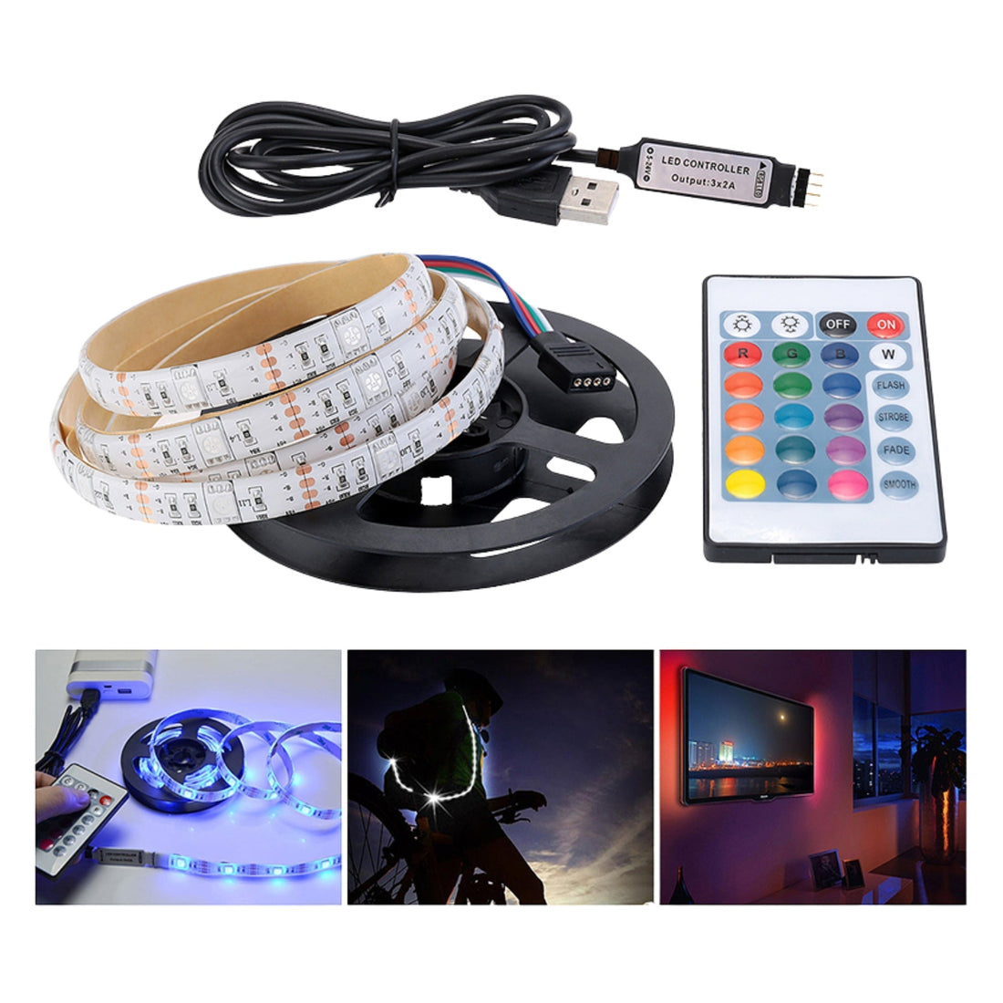 2M USB RGB LED Strip Light for TV Backlighting + Remote Control