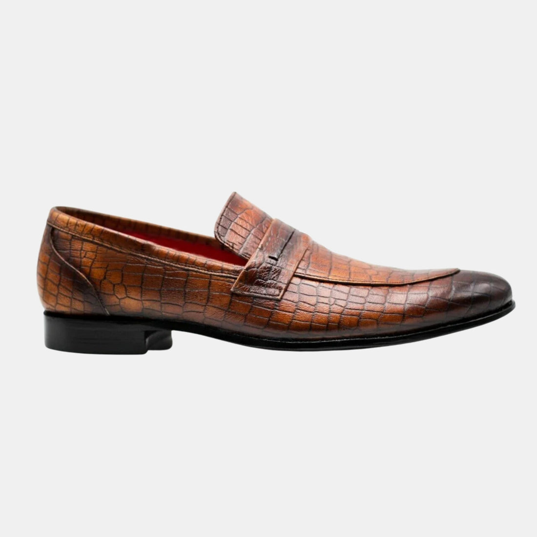 Bespoke Brown Crocodile Embossed Leather Slip-On Loafers - Handmade Formal Shoes