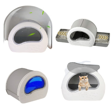 Large Grey Cat Litter Box with Drawer & Sterilizing Light