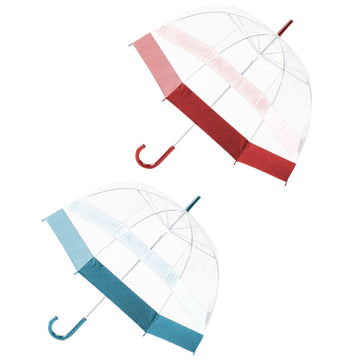 84 cm Transparent Umbrella with Coloured Border Stick Rain Canopy Random Colour