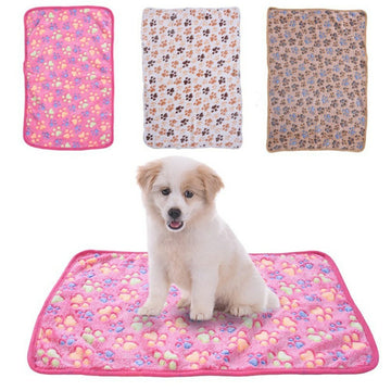 76x52cm Warm Paw Print Pet Fleece Blanket Brown Soft Bed Cover