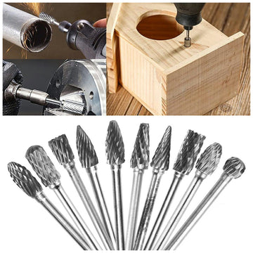 10pcs Tungsten Carbide Rotary Burr Set Die Grinder Bits for Carving & Shaping