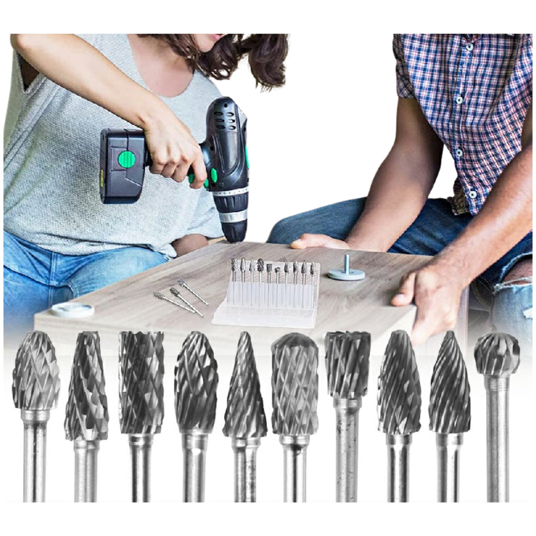 10pcs Tungsten Carbide Rotary Burr Set Die Grinder Bits for Carving & Shaping