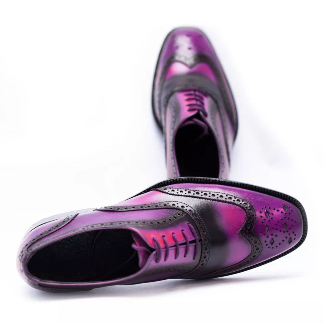 Bespoke Two-Tone Purple Leather Wingtip Brogue Oxford Dress Shoes - Handmade