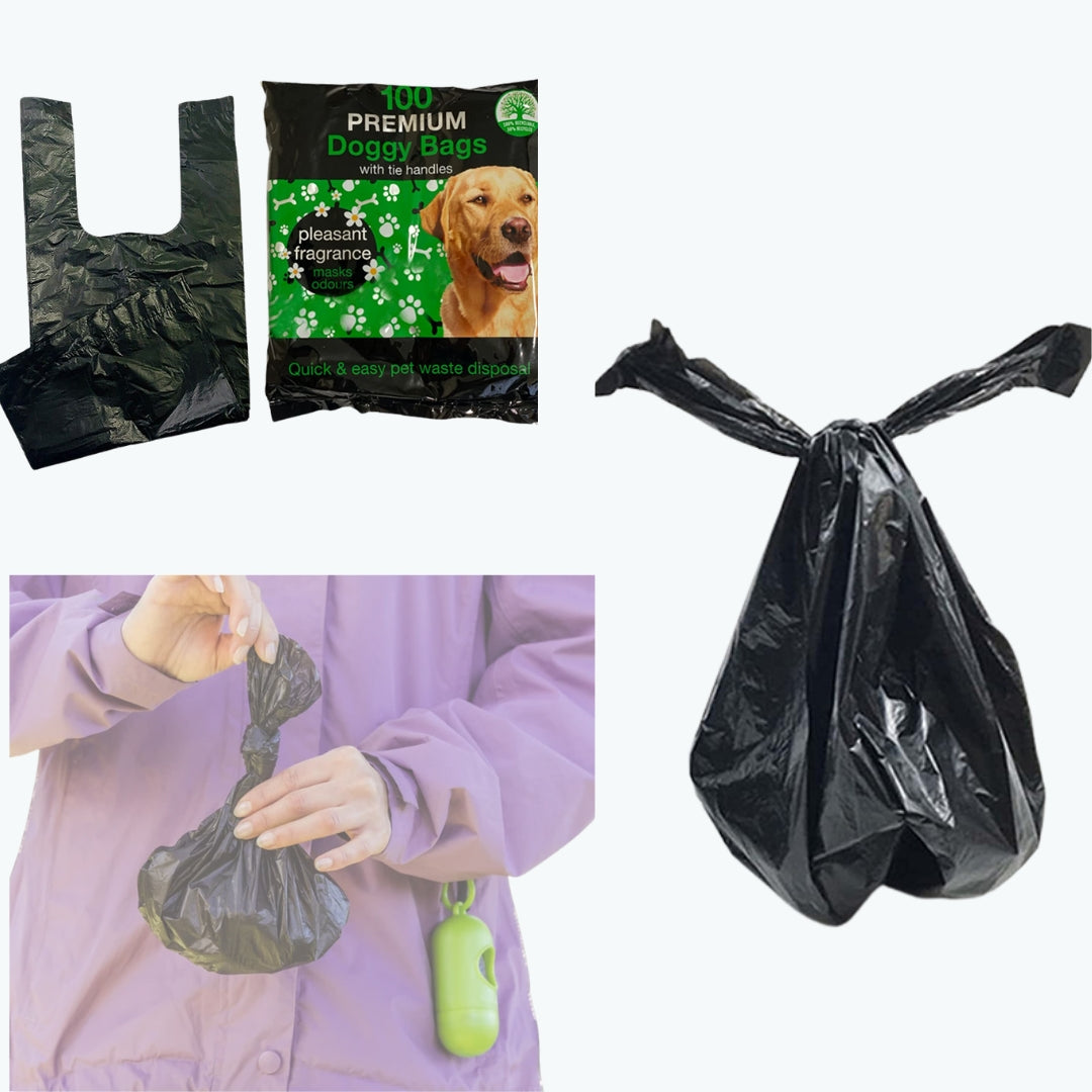 100 Pcs Premium Doggy Waste Bags with Tie Handles Leak-Proof & Scented