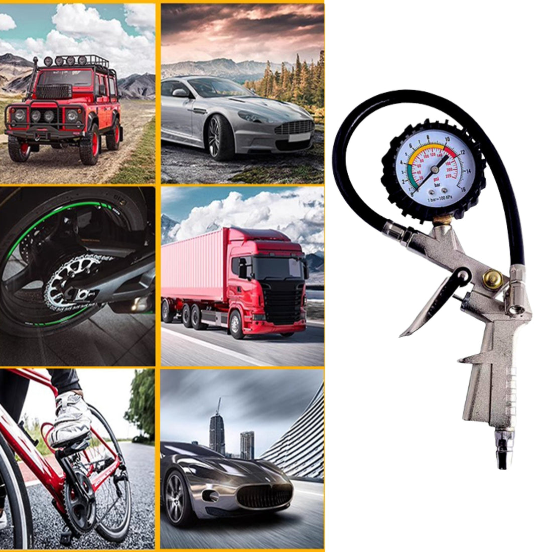 Car & Van Tire Inflator with Pressure Gauge 23 cm Air Tool Kit (25/D)