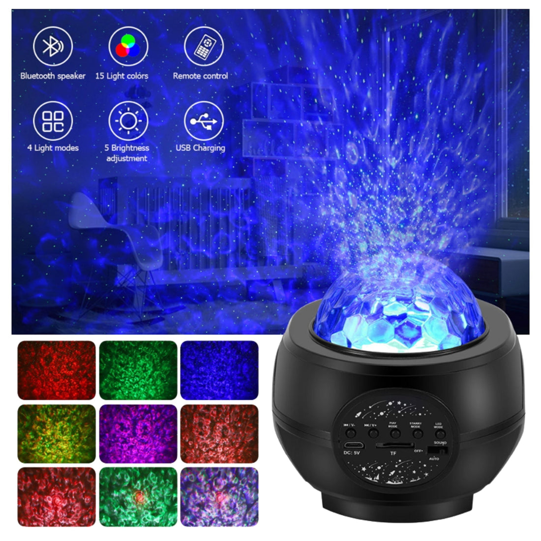 LED Galaxy Projector Starry Music Night Light – Star Sky Lamp (Black)