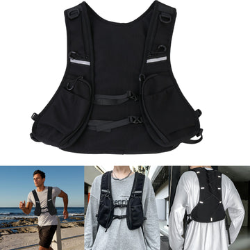 Reflective Hydration Running & Cycling Vest Backpack Lightweight Storage (Black)