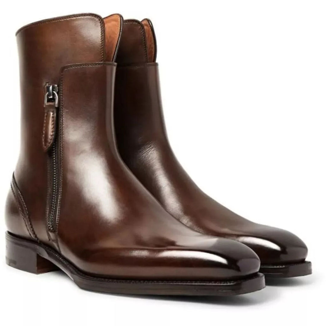 Bespoke ALL BLACK Leather Ankle Zipper Boots - Handmade Men's Dress Boots