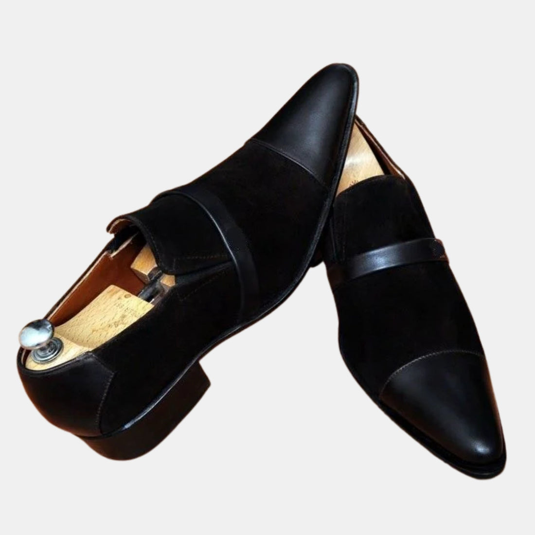 Bespoke Black Leather & Suede Moccasin Loafers - Handmade Dress Shoes