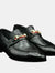 Bespoke Black Printed Leather Moccasin Formal Loafers - Handmade Dress Shoes