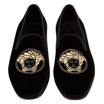 Handmade Men's Bespoke Velvet Embroidered Smoking Slipper Loafer