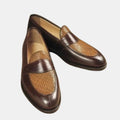 Handmade Woven Two-Tone Brown Leather Loafers - Bespoke Slip-On Dress Shoes