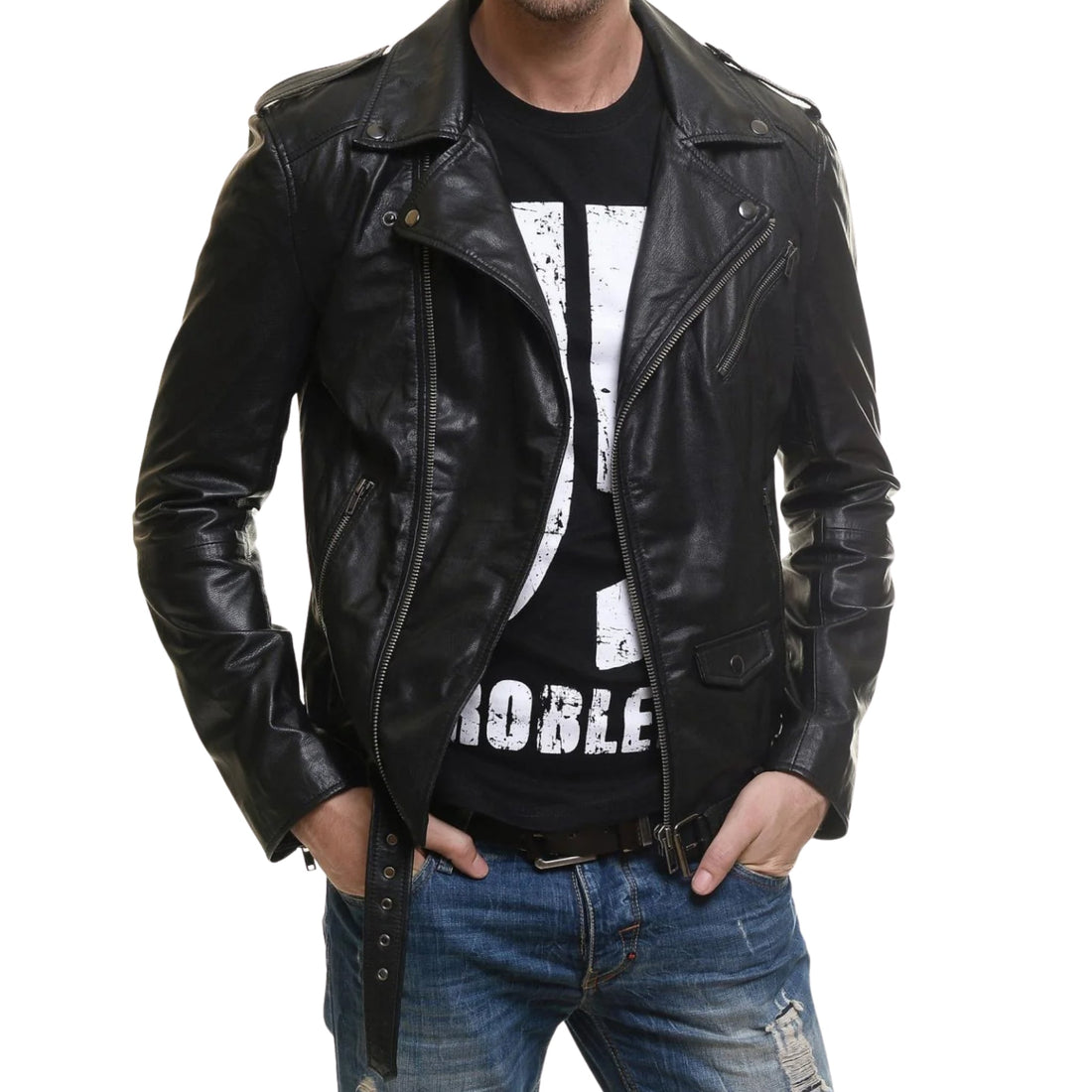Men’s Black Genuine Leather Fashion Jacket