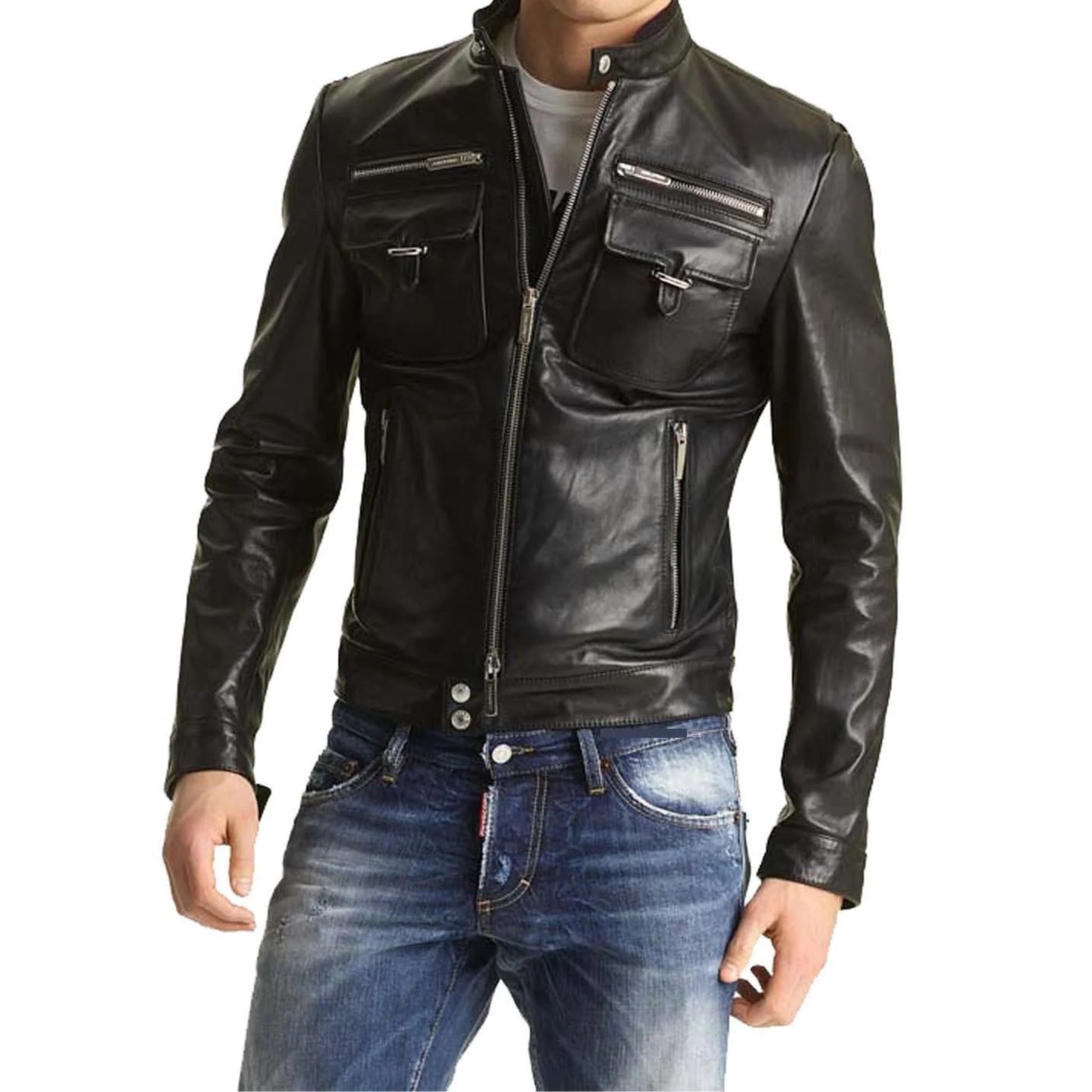 Men’s Black Genuine Leather Fashion Jacket
