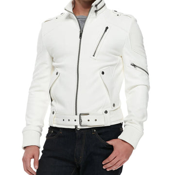 Men’s White Leather Fashion Jacket